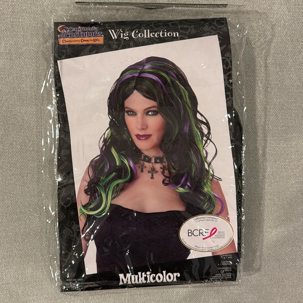 Wig Multicolor: Black, Green, Purple Like New